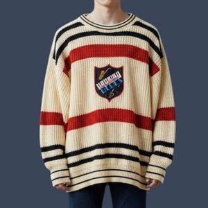 VTG MIXED BLUES 1980s Oversized Varsity Grunge Unisex Pullover Sweater